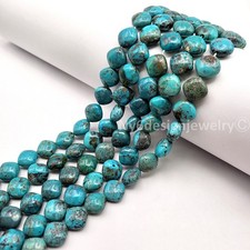 Natural Turquoise Pillow Beads – 10mm Blue Brown Smooth Gemstone Jewelry Making