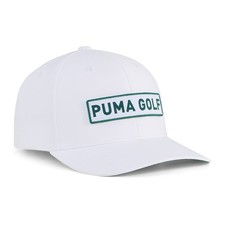NUEVA Gorra Puma Golf 2025 Looper Snapback - Blanca Brillante/Mirto Oscuro