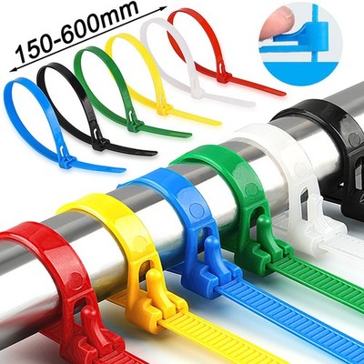 Releasable Cable Ties Reusable Black Natural Nylon Plastic Zip Tie Wraps 4-7mm