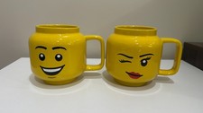2 Lego Ceramic Mugs Winking Girl & Smiling Man 8.5 Oz. Ceramic Mug Lot