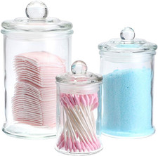 Glass Canisters, Apothecary Jars with Airtight Lids, Bathroom Vanity Storage Org