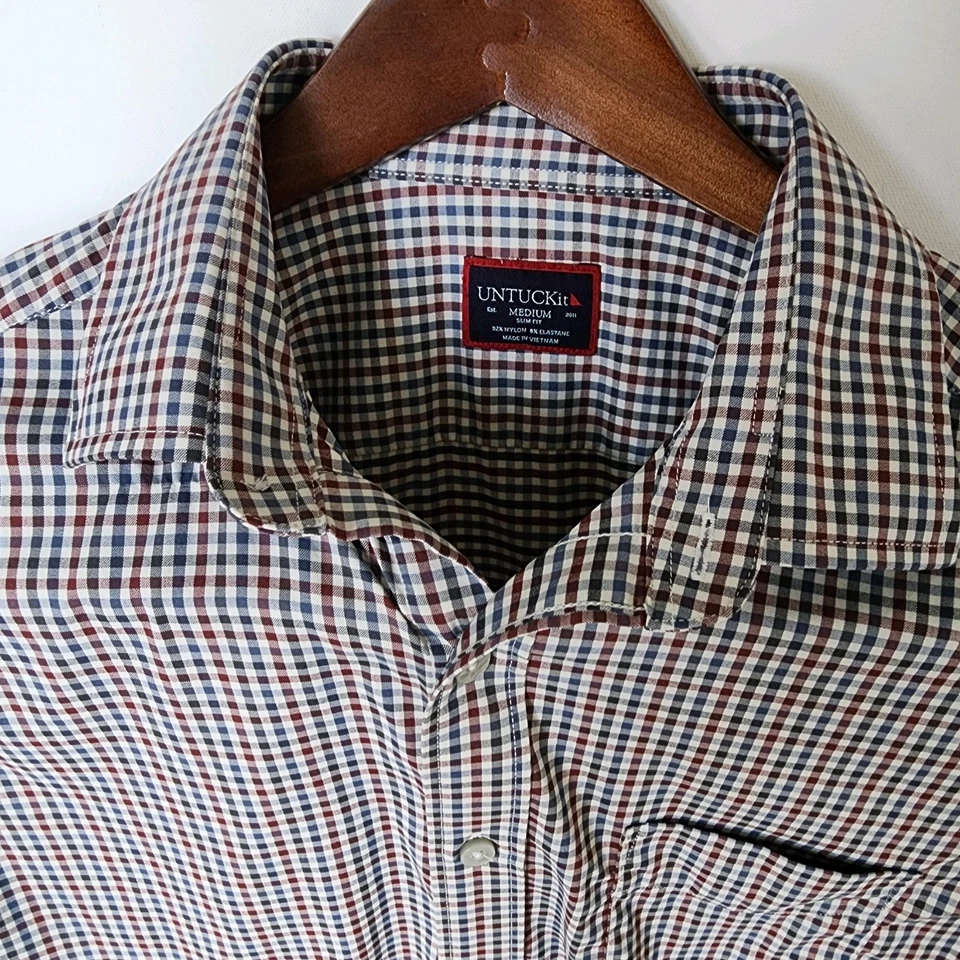UNTUCKit Med Slim Fit Nylon Blended Red Blue Plaid Button Up Long Sleeve Shirt - Image 2 of 4