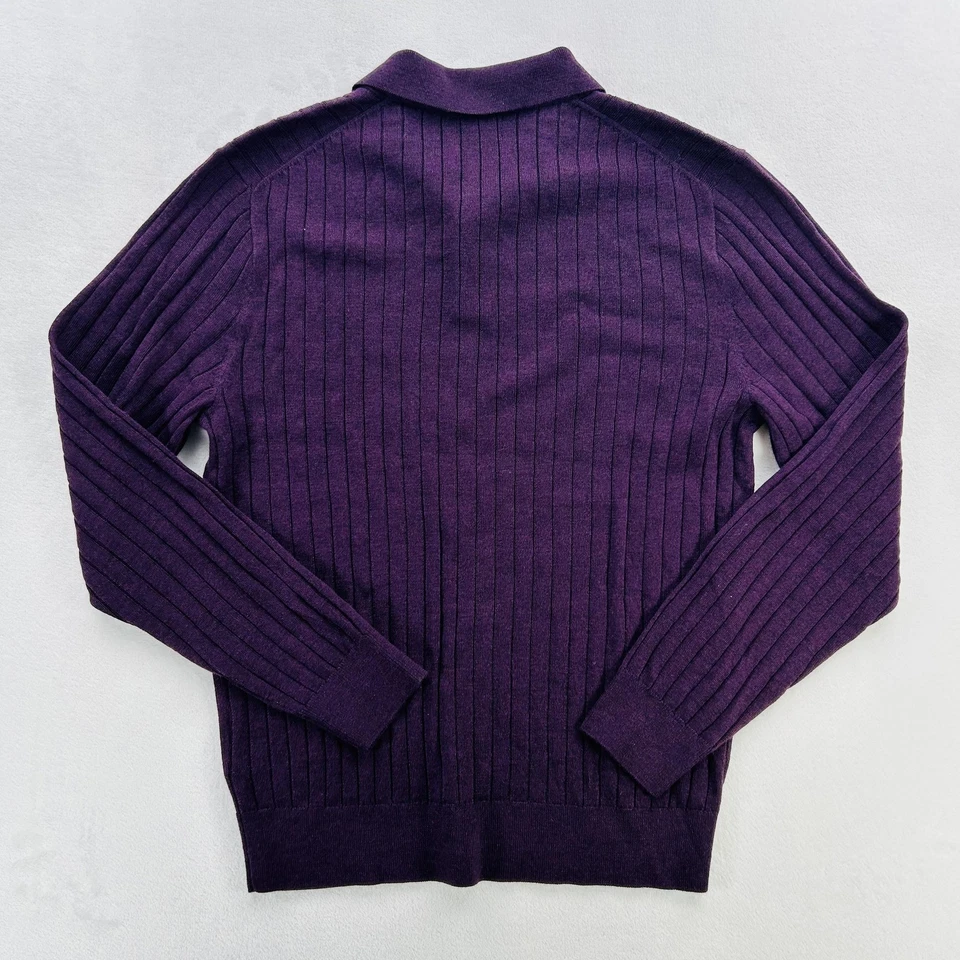 Suéter Polo J Crew Para Hombres Mediano Púrpura Mezcla de Lana Merino Acanalado Tejido LS Foto 2 de 4