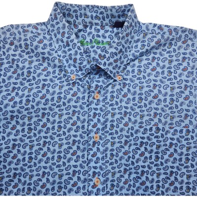 Alan Flusser 2X Micro Paisley Shirt Blue Short Sleeve Button Down 100% Cotton