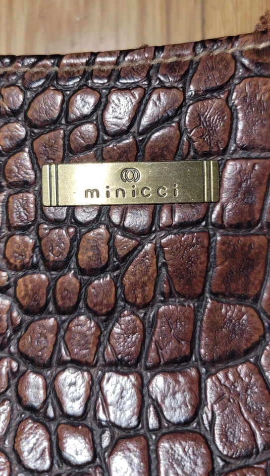 Mini bolso baguette de hombro vintage Minicci marrón imitación cuero texturizado Foto 3 de 4