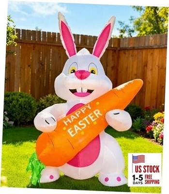 5FT Easter Inflatables Bunny with Carrot - LED Light Easter Bunny with Carrot