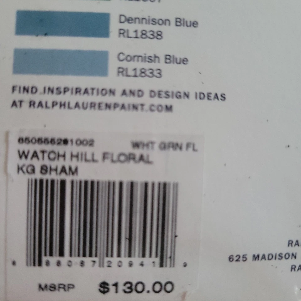 (1) Nuevo en Paquete Ralph Lauren RELOJ COLINA FLORAL *REY* Almohada de Algodón Falsa NUEVO $130 Foto 3 de 4