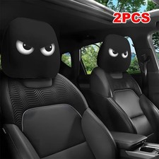 2PCS Funny Cartoon Car Headrest Covers Slanted Eyes Seat Decor