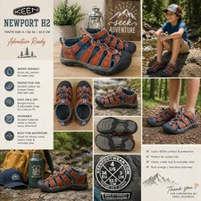 KEEN Newport H2 Big Kid Youth 4 Rust Orange Teal Closed Toe Water Hiking Sandals