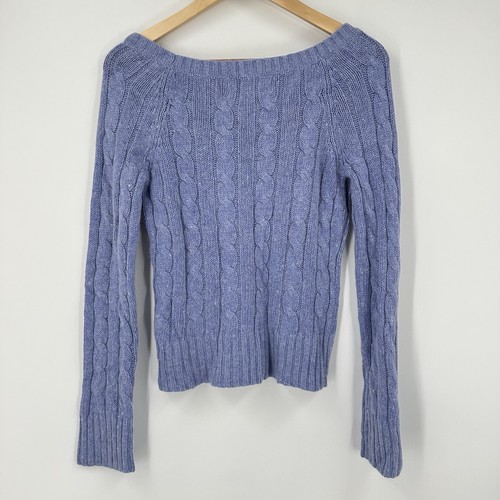 VTG Womens L Y2K Aeropostale Ramie Rabbit Hair Blend Sweater Cableknit Purple - Picture 6 of 9