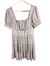 Trixxi Floral Tiered Sundress Coquette Light Blue Daisy Pastel Smocked Back Sz L