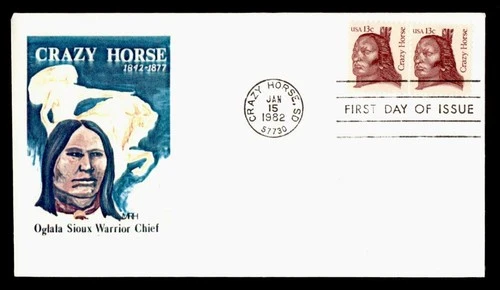 DR WHO 1982 FDC INDIAN CRAZY HORSE PAIR MRH CACHET M75262