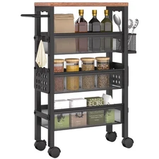 Slim Storage Cart 4 Tier Narrow Kitchen Rolling with Wheels for Small Space
