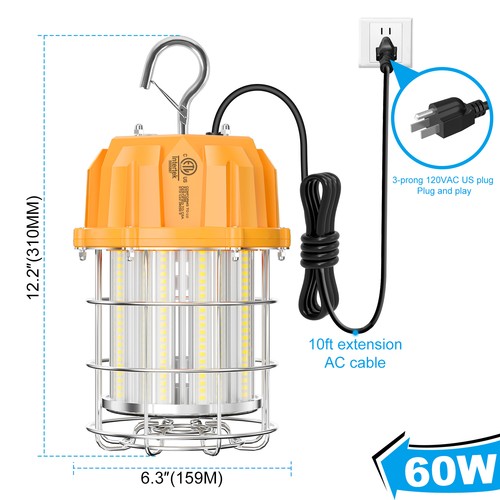 Portable 60W LED Temporary Work Light Warehouse Workshop Hanging Lamp Plug &Play - Picture 4 of 11