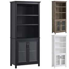HOMCOM 71" Freestanding Bookshelf Storage Cabinet Hutch w/ Glass Doors