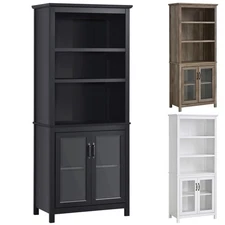 HOMCOM 71" Freestanding Bookshelf Storage Cabinet Hutch w/ Glass Doors