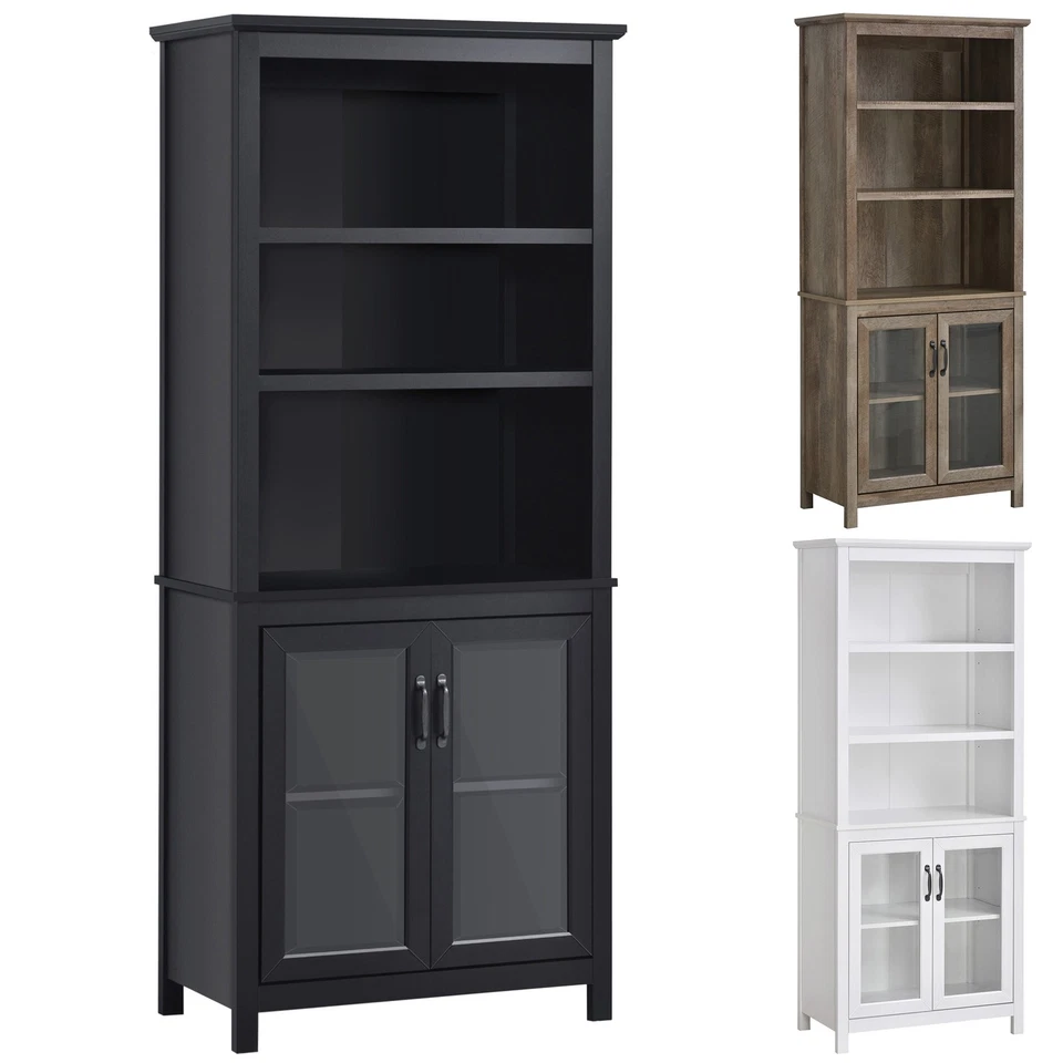 HOMCOM 71" Freestanding Bookshelf Storage Cabinet Hutch w/ Glass Doors