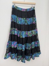 Vintage Lace Maxi Skirt Tiered Boho Whimsygoth Fairygoth Romantic Black M