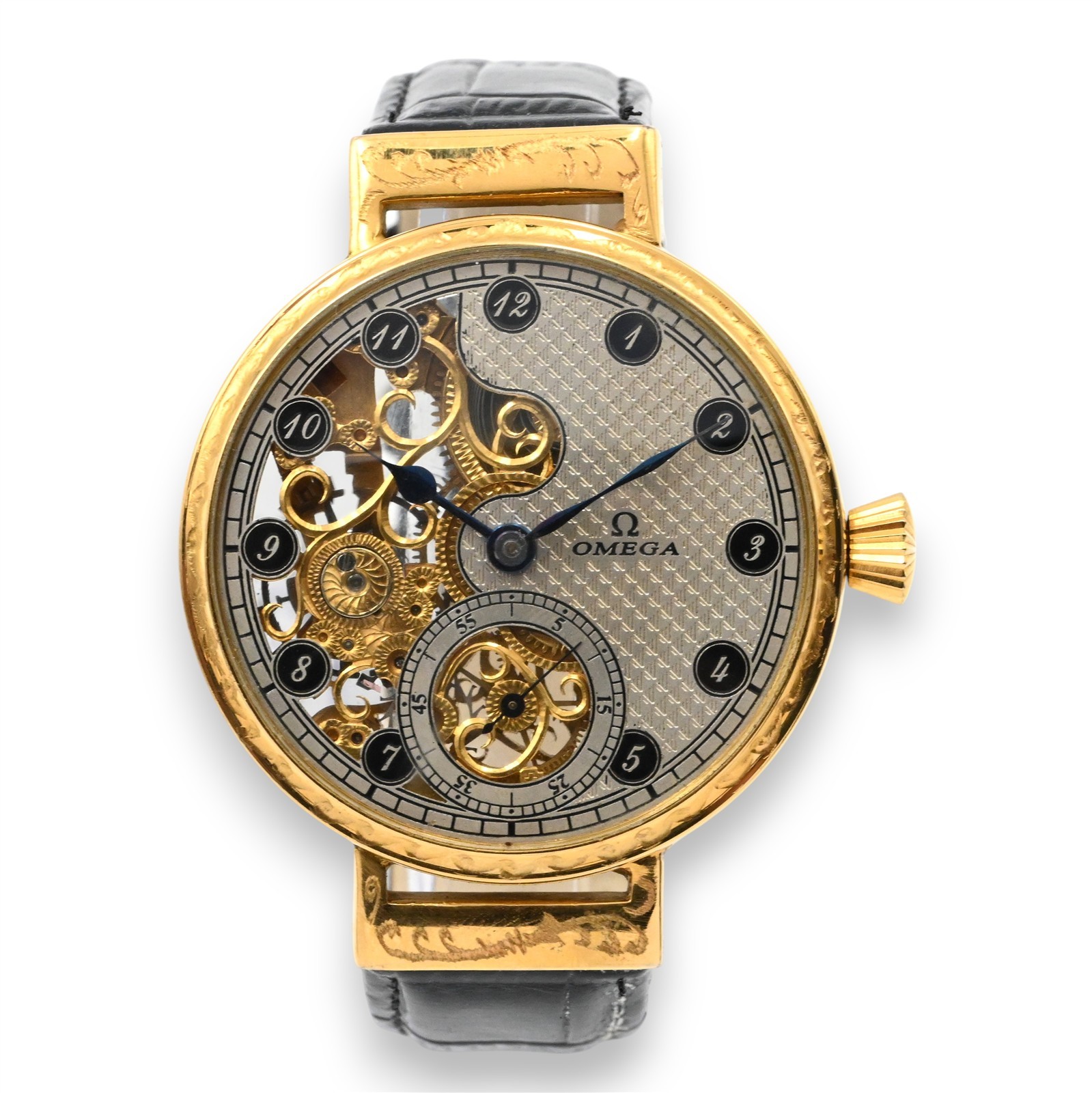 MECHANICAL GENTS WIND SKELETON OMEGA STEEL STAINLESS WRISTWATCH GOLD TONE MANUAL - vintagewatches.pk