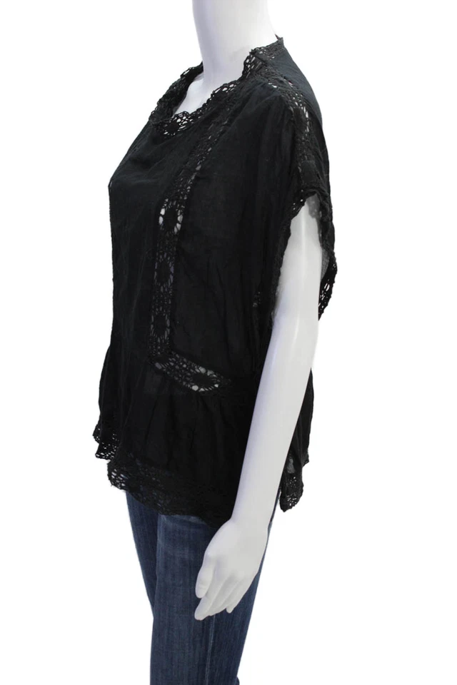 Blusa Isabel Marant Etoile Feminina Manga Curta Acabamento em Renda Preta Tamanho FR 38 - Imagem 2 de 4