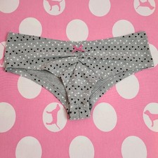 VTG VS PINK Graphic Cotton Extra Low Rise Cheekster Panty Size Sm Gray Hearts