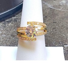 Sterling Silver 925 Gold Vermeil CZ Statement Ring   Size 6.75