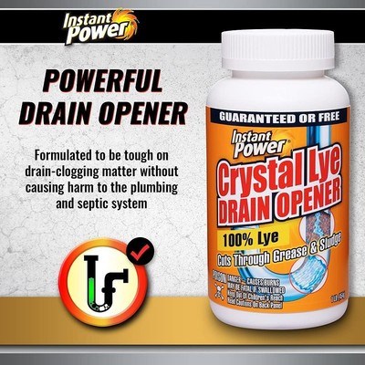 16 Oz Pure Lye Drain Opener Crystals – Removes Hair, Grease & Soap Scum-928607