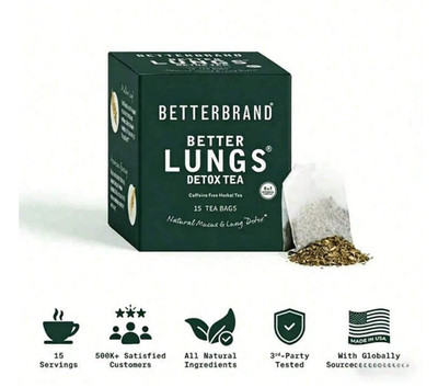 Betterbrand Better Lungs Detox Tea Caffeine Free Herbal 15 Tea Bags Mullein Leaf