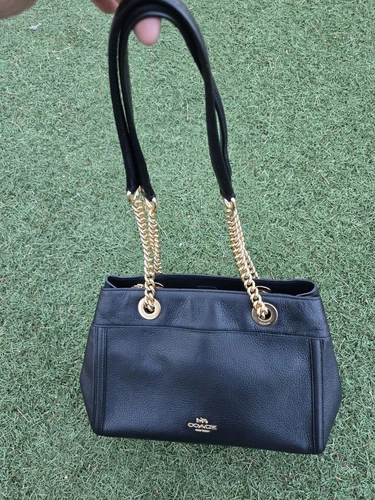 BORSA A TRACOLLA COACH nera in pelle ciottolata brooke tracolla catena F37796