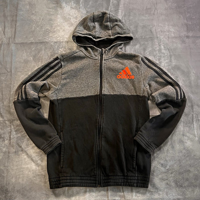 adidas Jungen Hoodie grau/schwarz Fleece, Reißverschluss, Logo, Taschen Gr. 164