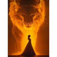 Lion and Woman Diamond Painting Kits for Adults Beginners, 5D Full Round Drill D