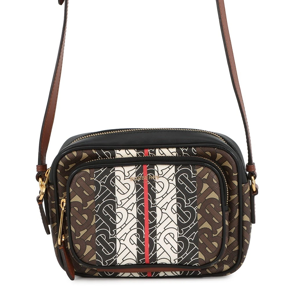Burberry — BURBERRY TBMonogram Striped Camera Bag Leather/PVC Brown/Black/White 8021485