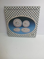 Vintage Blue White Calico Chickens Tin Electric Stove Burner Covers  Set of 4 *