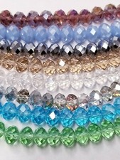 Crystal Glass Faceted appx 8mm Rondelle Bead Strand Set of 10 in Assorted Colors