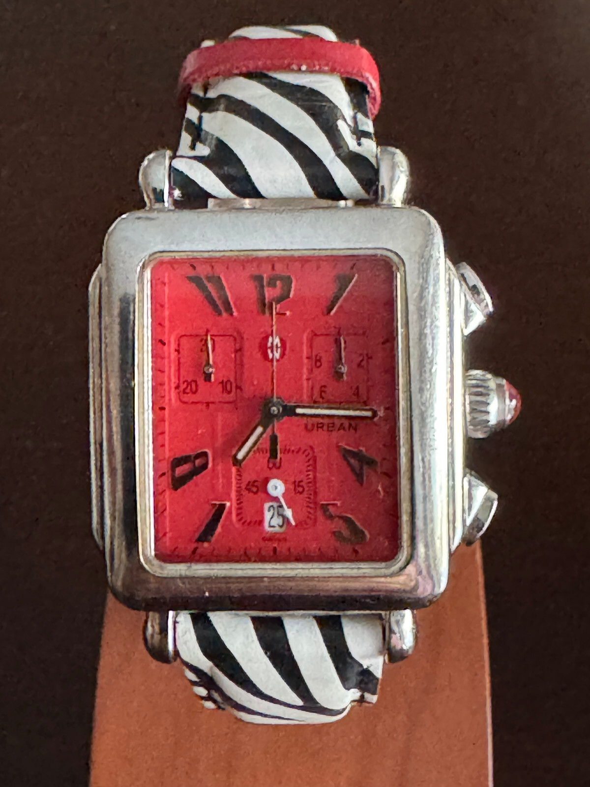LADIES QUARTZ MICHELE URBAN WRIST WATCH REF 71-604 ZEBRA BAND KEEPING TIME