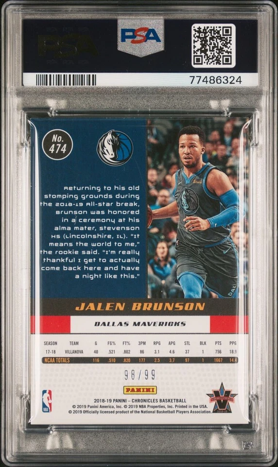 JALEN BRUNSON ROOKIE 2018-19 Panini Chronicles 474 Vanguard /99 PSA 9 📈🏀 - Image 3 of 4