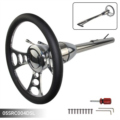 32'' Tilt Manual Chrome Steering Column w/14'' Steering Wheel for GM 1969-1994