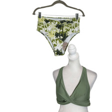 Green Tropical Print Bikini with High Waist Bottoms NWOT Size Medium