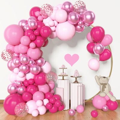 153pcs Pink Latex Metallic Confetti Balloons Princess Wedding Baby Shower Party