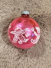 Vtg Shiny Brite Pink BABY NURSERY Stencil Mercury Glass Christmas Ornament 3"