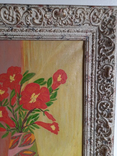 Ein katalanisches Gemälde aus Spanien mit dem Titel Granatapfelblume, Öl auf Leinwand, signiert - Bild 4 von 12