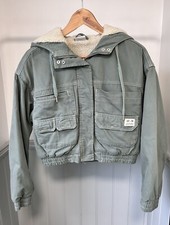Bdg Jacket S Green Hooded Cropped Utility Bomber Sherpa Lined Urban Outfitters