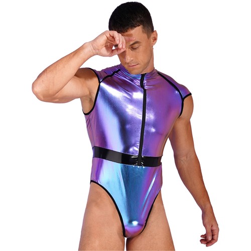 Herren Wetlook Metallic Catsuit Overall mit Handschuhe Stringbody Alien Kostüm - Bild 43 von 49