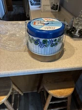 60s Triple Decker Metal FOOD CARRIER Beach Party Vtg Travel Picnic J.L CLARK