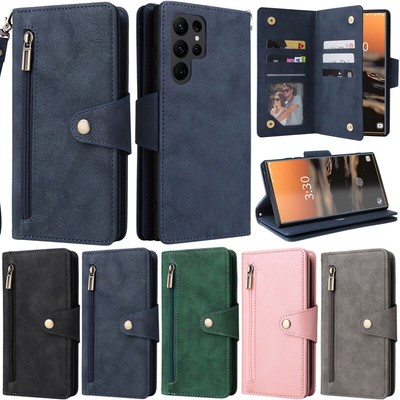 Zipper Wallet Leather Flip Cover Case For Samsung S25 S24 S23 S22 S21 S20 S10 S9