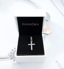 NEW Authentic PANDORA 925 Ale Silver Cross Heart CZ Charm Pendant 397571CZ