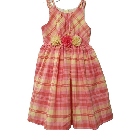 Bonnie Jean Girls Dress Size 10 Plaid Lined Shantung Multicolor Flowers Cute New - Picture 9 of 9