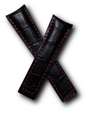 22/18 mm BLACK/RED CROCODILE STYLE LEATHER STRAP to fit TAG HEUER GRAND CARRERA