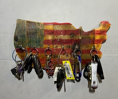 Reclaimed Rustic Wood United States Map  Wall Key holder