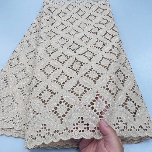 YQOINFKS Embroidery Mesh Textile Stones Swiss Voile Lace 5Y Cotton Fabric Sewing - Picture 3 of 13